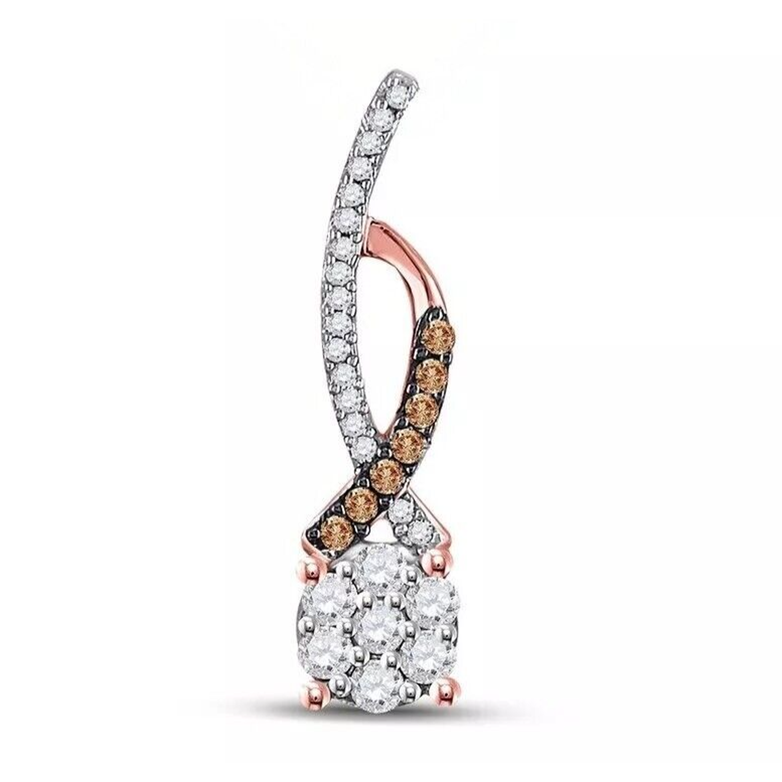 0.25 Cttw Chocolate & White Diamond Cluster Round Womens Pendant 10k Rose Gold